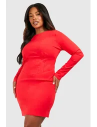 Plus Bengaline Corset Detail Mini Dress - red