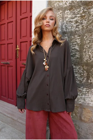 Brown Oversize Wrinkled Shirt