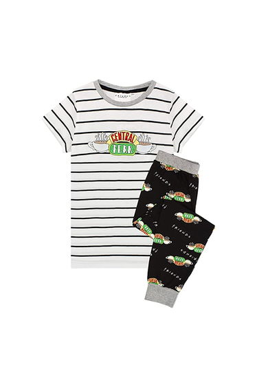 Friends Girls Central Perk Logo Long Pyjama Set - White/Black