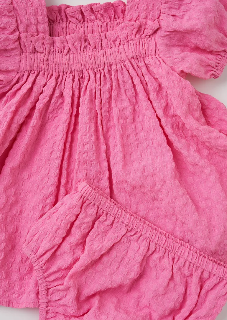 Seersucker Pink Shirred Puff Sleeve - 3