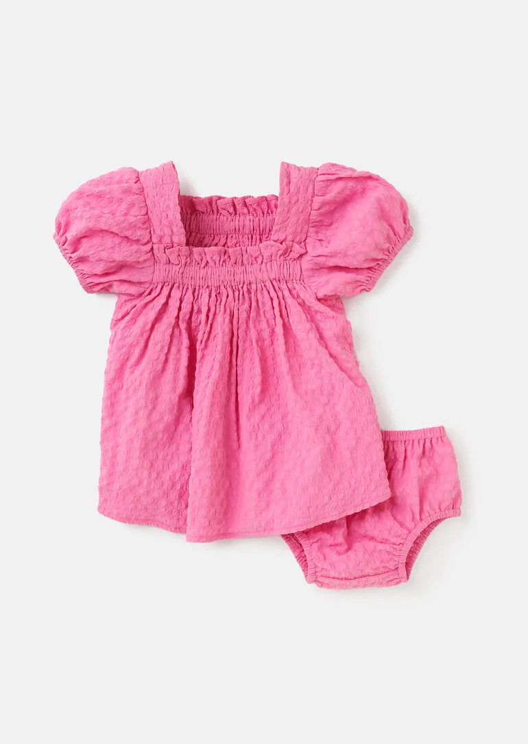 Seersucker Pink Shirred Puff Sleeve - 2