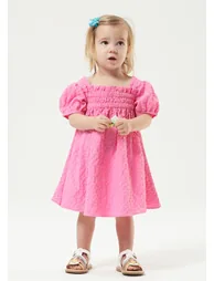 Seersucker Pink Shirred Puff Sleeve