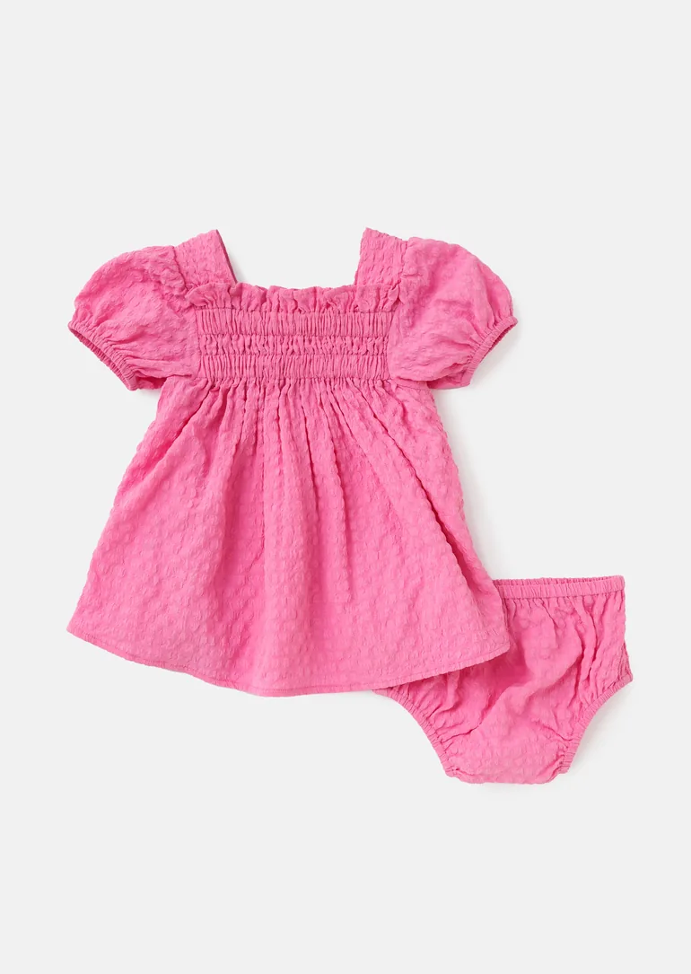 Seersucker Pink Shirred Puff Sleeve - 1