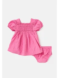 Seersucker Pink Shirred Puff Sleeve - 1