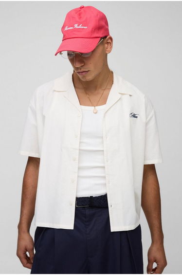 Sfera Oversized Boxy Stripe Riviera Italiana Embroidered Revere Shirt