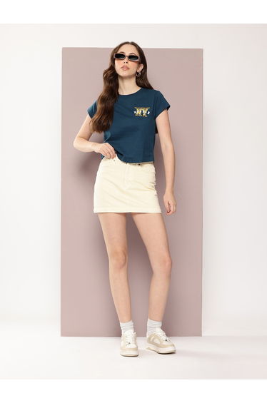 Women Regular Fit Embroidery Crop T-Shirt