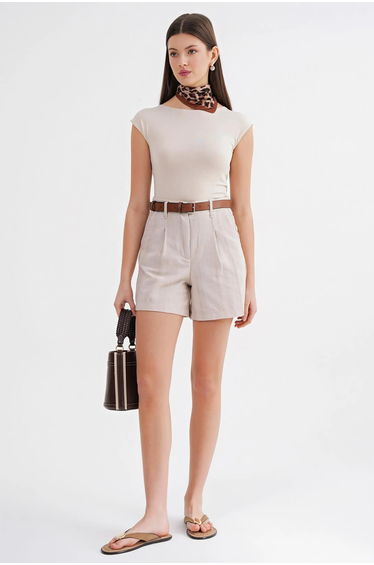 Mixray High-Waisted Shorts with Belt Detail