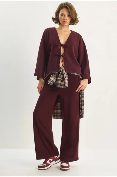 LUCCI V-Neck Knitted Cardigan and Wide Leg Pants Set