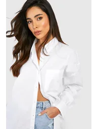 Oversized Cotton Poplin Shirt - white - 2