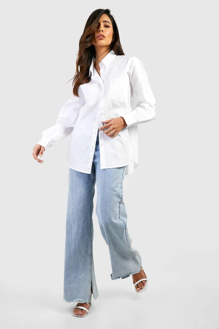 Oversized Cotton Poplin Shirt - white - 3