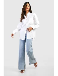 Oversized Cotton Poplin Shirt - white - 3