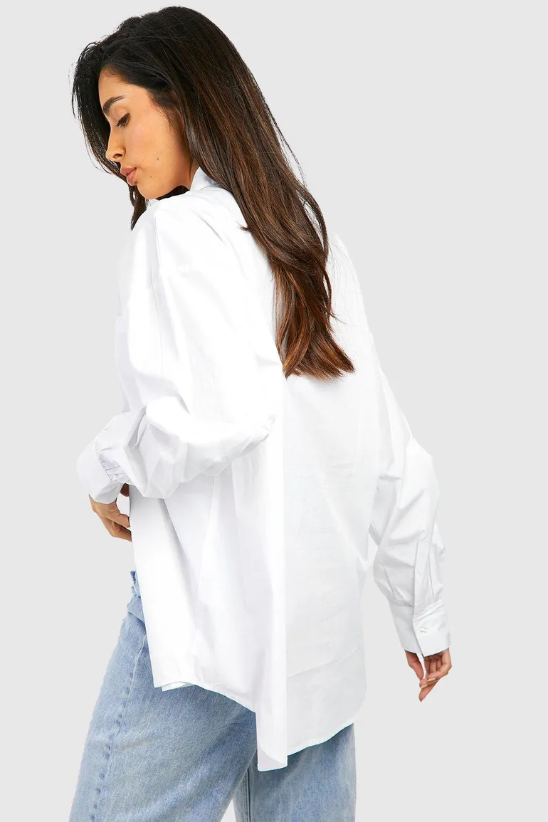Oversized Cotton Poplin Shirt - white - 1