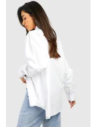 Oversized Cotton Poplin Shirt - white - 1