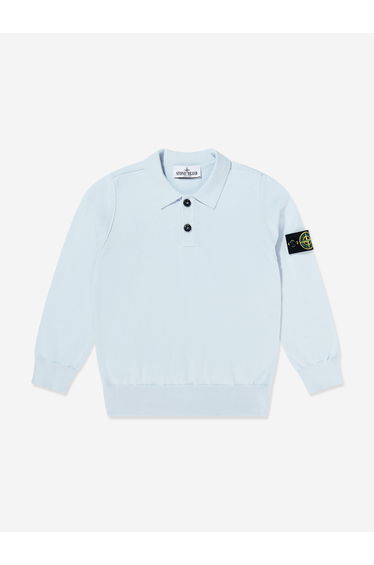 Stone Island Boys Knitted Long Sleeve Polo Shirt in Blue