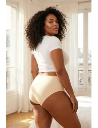 Brown 6-Pack Micro Stitch-Free /Non-Marking L Laser Cut High Waist Hipster Knitted Panties - 2