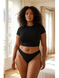 Black 6-Pack Micro Stitch-Free /Non-Marking L Laser Cut Thong Knitted Panties
