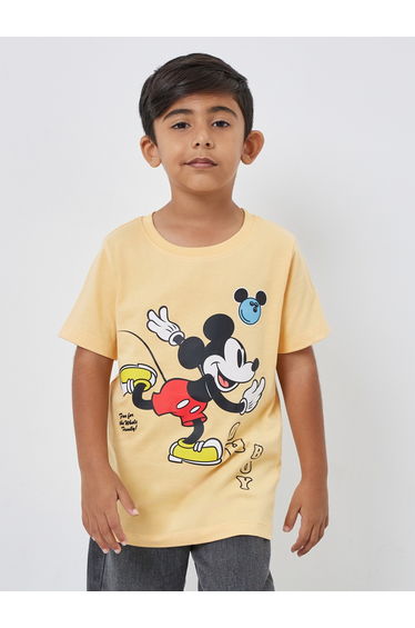Boys Orange Mickey Mouse Graphic Print Oversized T-Shirt