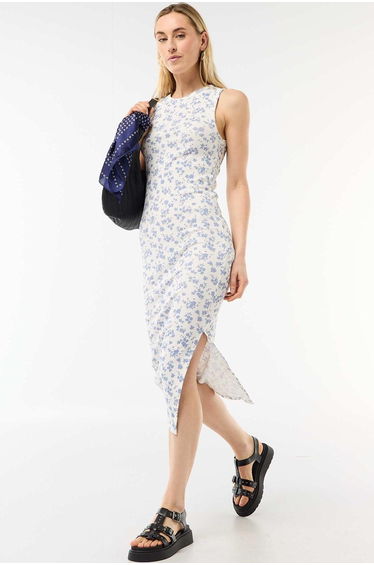 Sleeveless Ribbed Midi Dress BEIGE