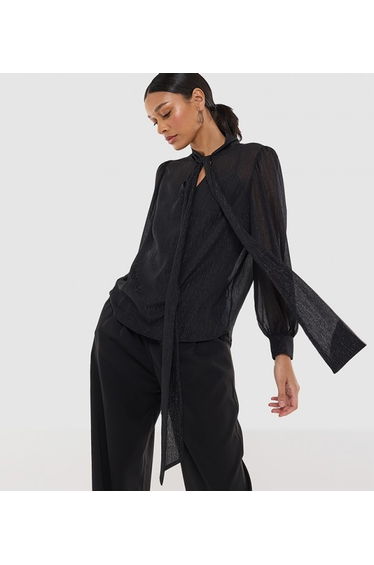 BCBG sheer bow blouse with lurex