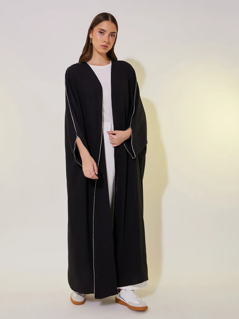 Contrast Stitching Batwing Sleeve Detail Kimono