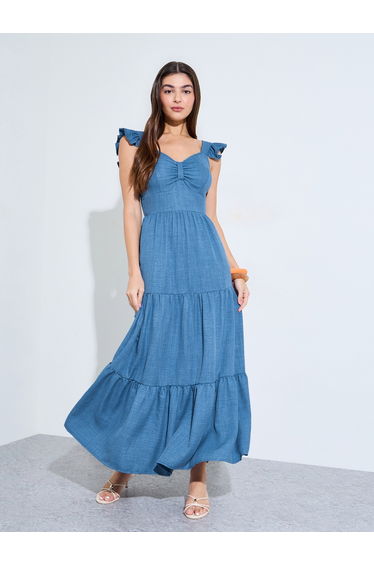 Blue Sleeveless Tiered Maxi Dress