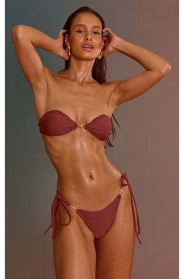 Bronze Trim Detail Bandeau Bikini Top
