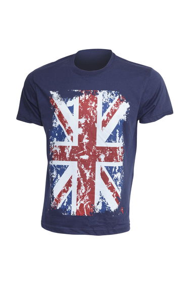 Mens Union Jack GB Print 100% Cotton Short Sleeve Casual T-Shirt/Top - Navy