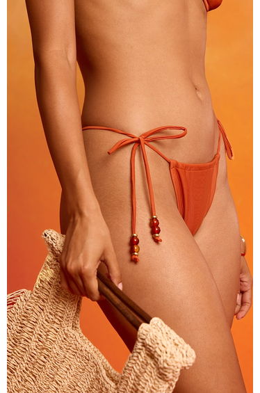 Rust Beaded Tie Side Bikini Bottom