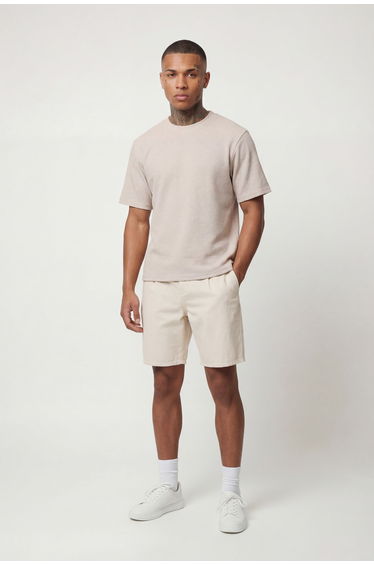 Regular Boxy Pleated Interlock T-shirt - stone