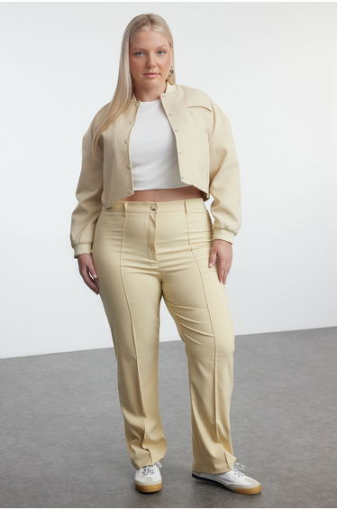 Limited Edition Mink Straight/Straight Cut Pleated Woven Trousers