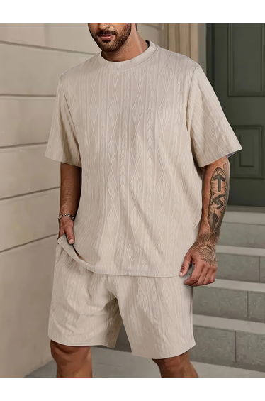 Men Textured Short Sleeve T-Shirt and Shorts Co-Ords