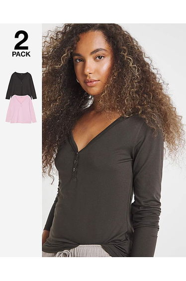 2 Pack Soft Touch Henley Tops