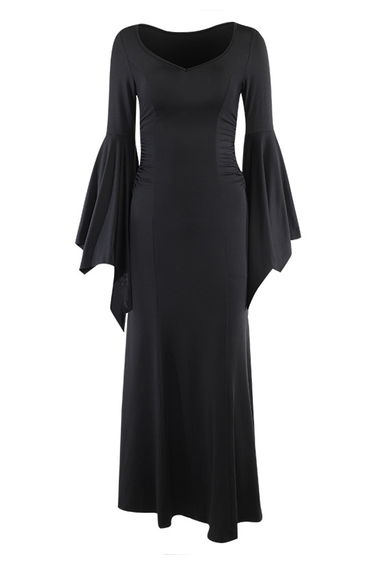 Mysterious Allure Batwing-Sleeve Ruched Waist Maxi Dress