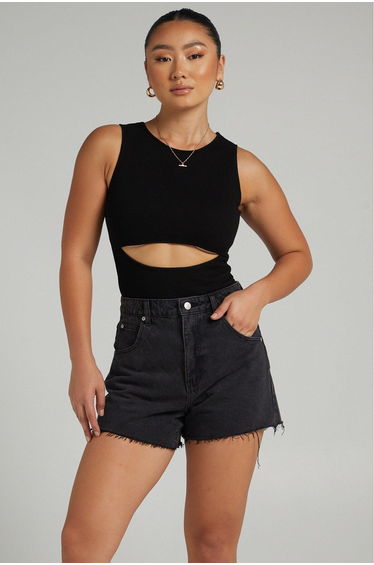 Black Ripped Detailed Basic Bodysuit