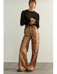 Limited Edition Bronze Wide Leg Shiny Printed Jeans - 4