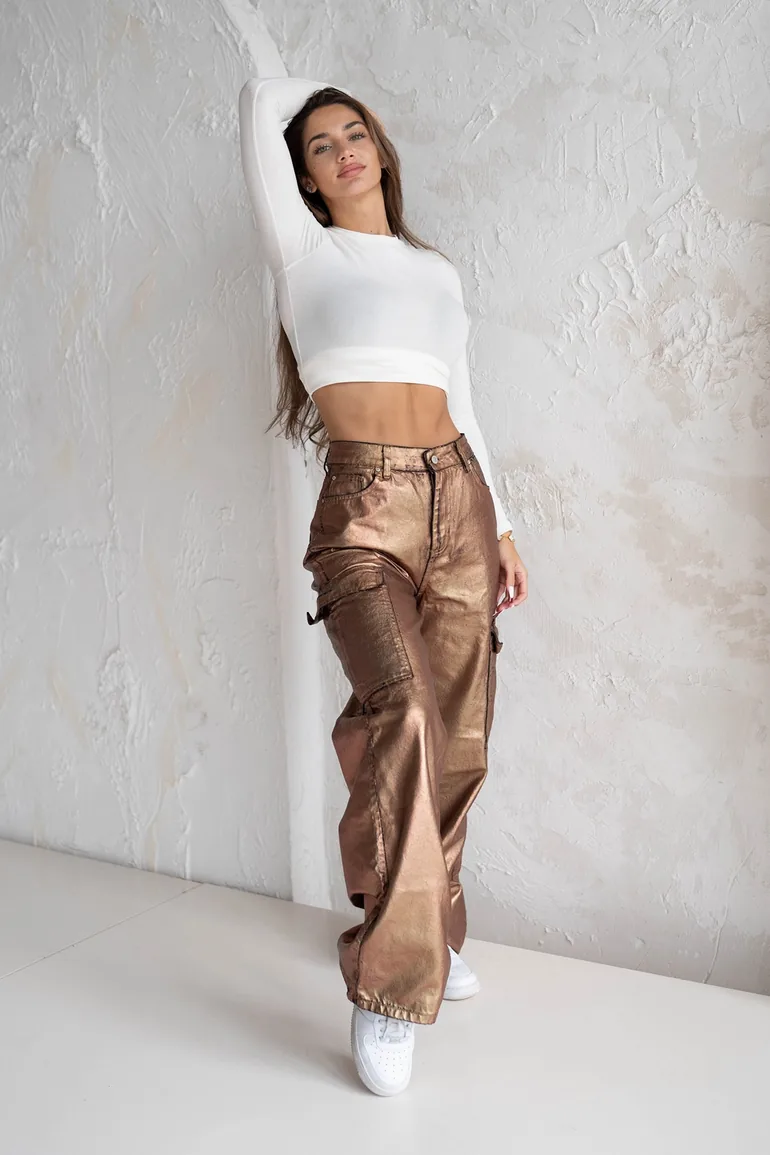 Limited Edition Bronze Wide Leg Shiny Printed Jeans - 3