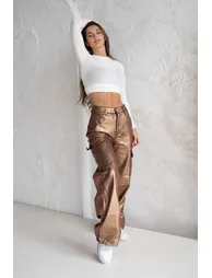 Limited Edition Bronze Wide Leg Shiny Printed Jeans - 3