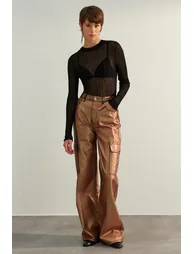 Limited Edition Bronze Wide Leg Shiny Printed Jeans - 5