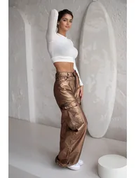 Limited Edition Bronze Wide Leg Shiny Printed Jeans - 2
