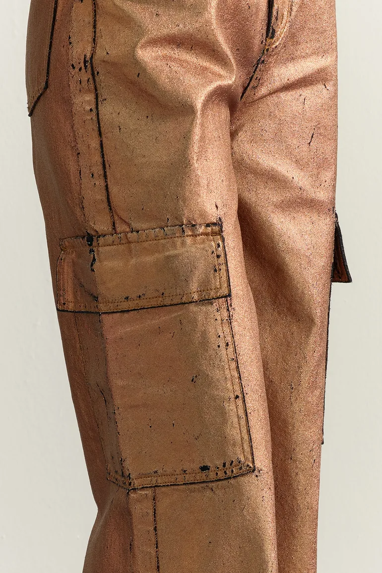Limited Edition Bronze Wide Leg Shiny Printed Jeans - 6