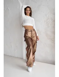 Limited Edition Bronze Wide Leg Shiny Printed Jeans