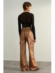Limited Edition Bronze Wide Leg Shiny Printed Jeans - 7