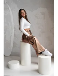Limited Edition Bronze Wide Leg Shiny Printed Jeans - 1