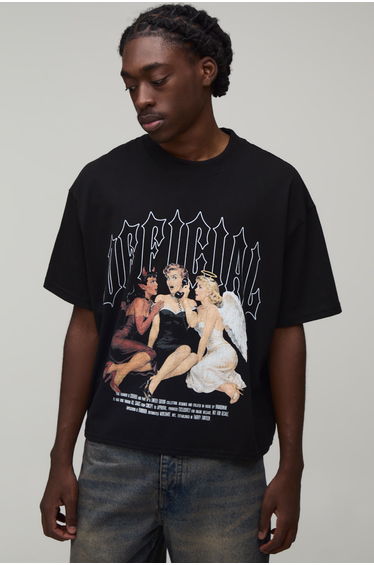 Black Oversized Boxy Gothic Print T-Shirt - black