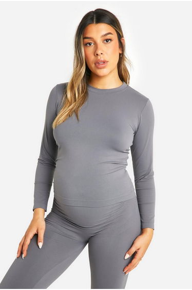 Maternity Soft Touch Longsleeve Basic Top - charcoal