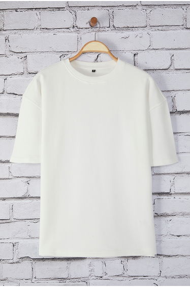 White Oversize/Wide Cut Cotton Thick Basic T-Shirt
