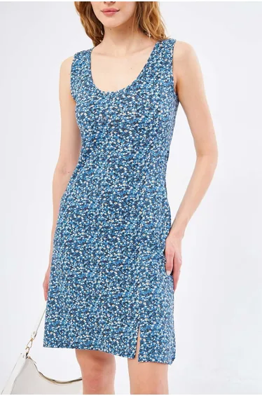 Women's Blue Ikosidio Dress Body-Fitting Sleeveless Front Slit Mini-Length ARM