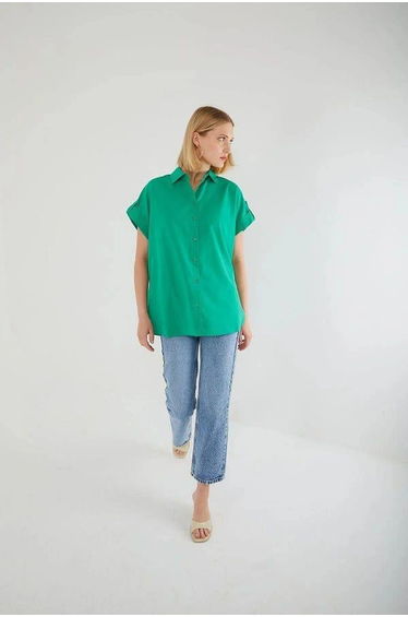 Mixray Short Sleeve Oversize Poplin Buttoned Shirt