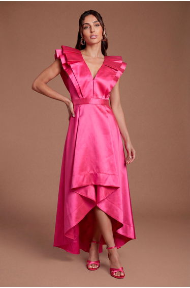 Frill Sleeve V Neck Midi Dress