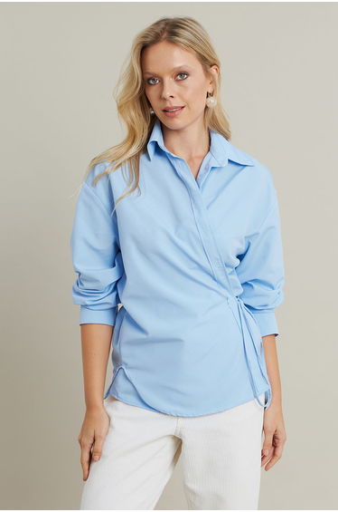 Women's Baby Blue Tie Detail Shirt